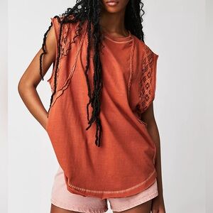 Free People Table For Two Oversized Rust Lace Tank Top. Boho, Sleeveless, Preppy
